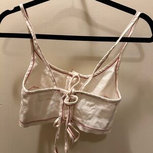 Urban Outfitters Cream Tie-Back Cotton Bralette with Red Piping
